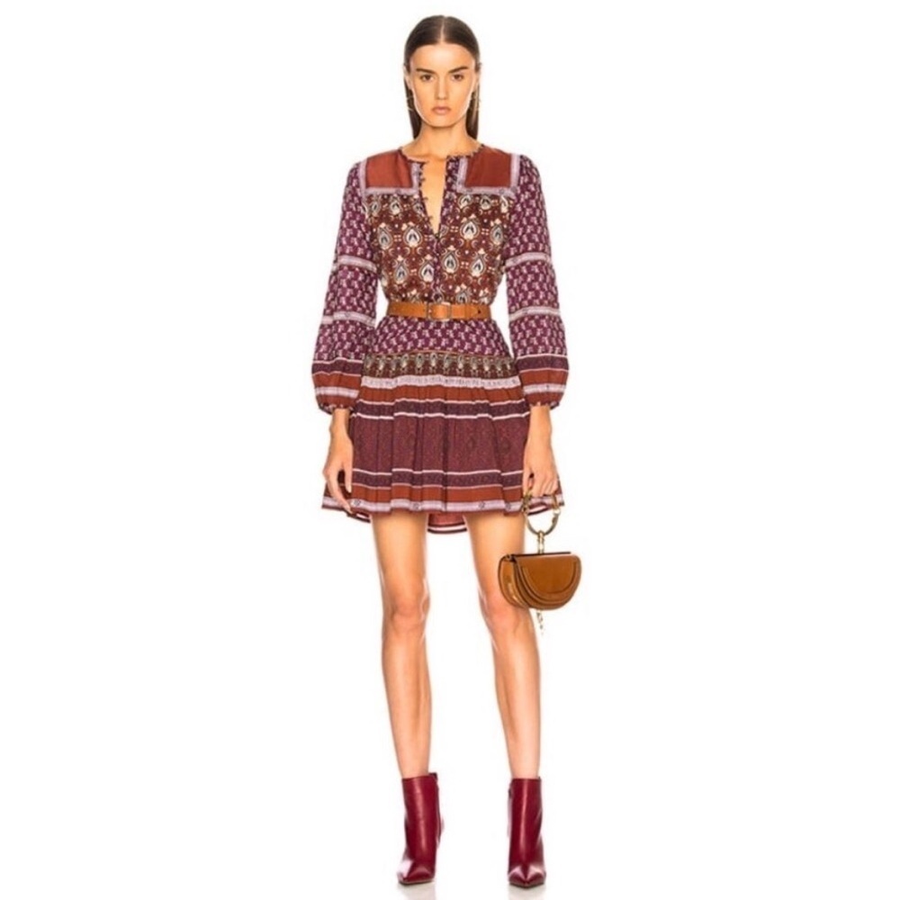 Sea New York Womens Mia Long Sleeve Tunic Dress in Rosewood Sz 2 Boho Fall Flowy
